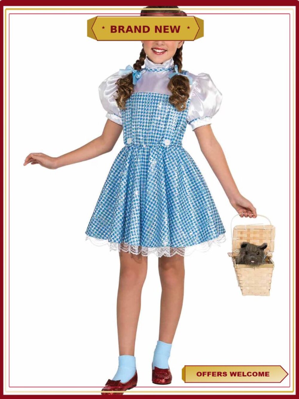 Girl's Deluxe Dorothy Halloween Costume Sequin Dress Hair Bows Child Small